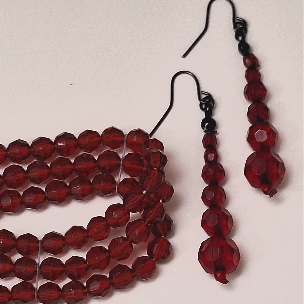 Red Bead Choker w/ Matching Dangle Earrings